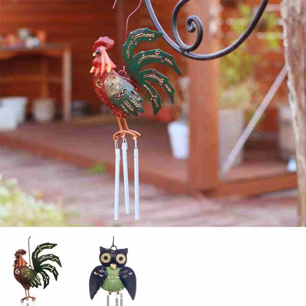 ブリキアニマルのチャイムニワトリとフクロウがモチーフのブリキチャイムです。玄関やお店の扉に飾ってアクセントに。生産地 インドネシアサイズニワトリ：約W10×TH23.5cmフクロウ：約W8×TH24cm