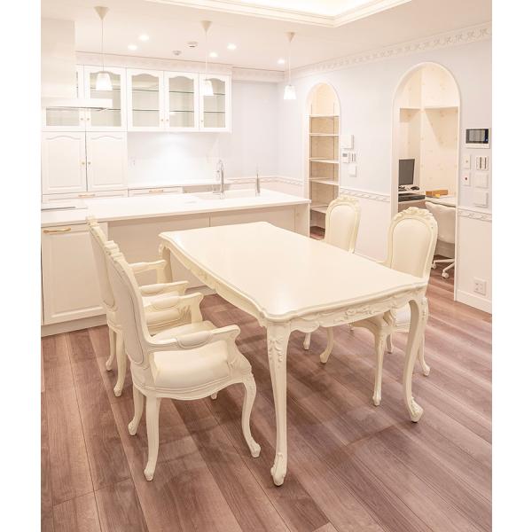 姫家具 アンティーク オーバル ロココ調 白家具 145x90cm ダイニングセット R419 美品 楕円 4人用