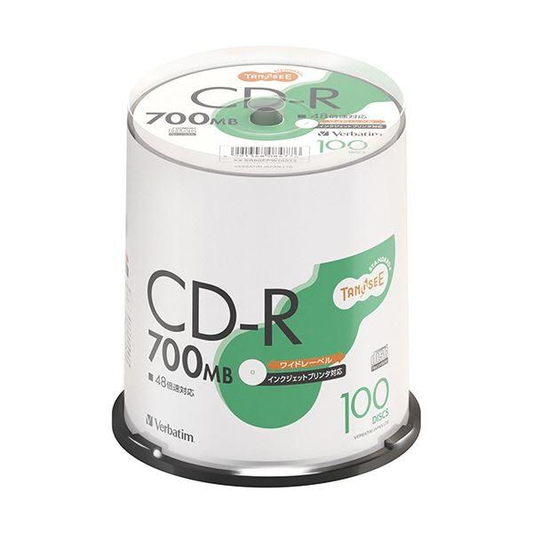 (まとめ) TANOSEE バーベイタム データ用CD-R 700MB 48倍速 ホワイトワイドプリンタブル スピンドルケース SR80FPW100T2 1パック(100枚) 〔×3セット〕