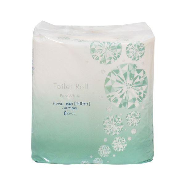 (まとめ）TANOSEE トイレットペーパーピュアホワイト シングル 芯あり 100m 1パック（8ロール）〔×5セット〕