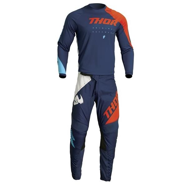 キッズ用 L/26インチ MXウエア 上下セット THOR 23 SECTOR EDGE ネイビー/レッドオレンジ 子供用 ジャージ＆パンツ モトクロス 正規輸入品 WESTWOODMX