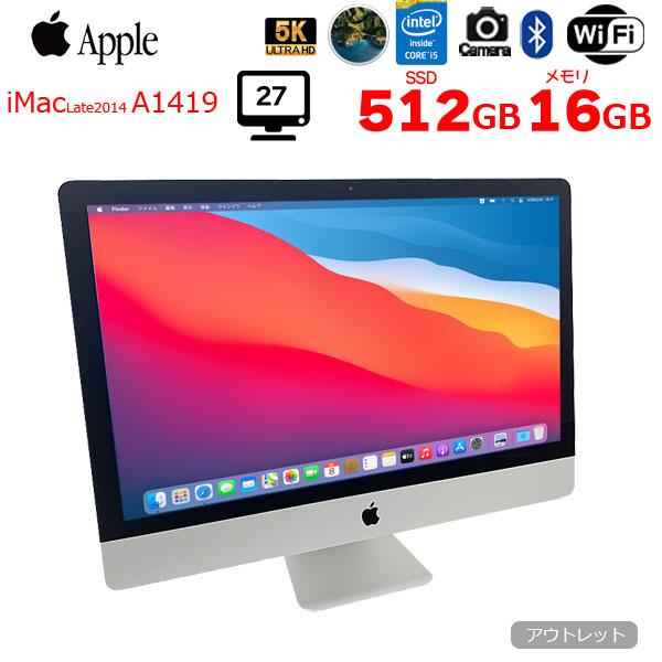 【SSD換装済】Apple iMac 27inch MF886J/A A1419 5K Late 2014 一体型 [core i5 4690  メモリ16GB SSD512GB 無線 BT カメラ 27インチ Bigsur]：アウトレット