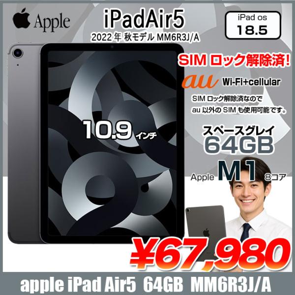 iPad 【SIMロック解除済】Apple iPadAir5 第5世代 MM6R3J/A au