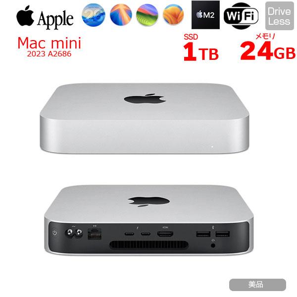 【中古パソコン】Apple Mac mini MMFK3J/A A2686 M2 2023 小型デスク 選べるOS [Apple M2 8コアCPU 10コアGPU メモリ24GB SSD1TB 無線 BT シルバー 純箱]:美品