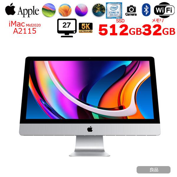 Apple iMac 27inch MRQY2J/A A2115 5K 2019 一体型 選べるOS [Core i5 8500 3GHz 16G SSD256GB 無線 BT カメラ 27インチ ]:良品