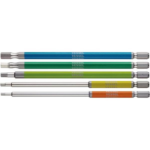 他サイト： ベッセル VESSEL 40V対応 片頭ヘックス 剛彩ビット 5本組 対辺2.5/3/4/5/6×150ｍｍ GS5P-32 先端工具 建築 内装 電気工事 大工作業 DIY 4907587336873の商品画像