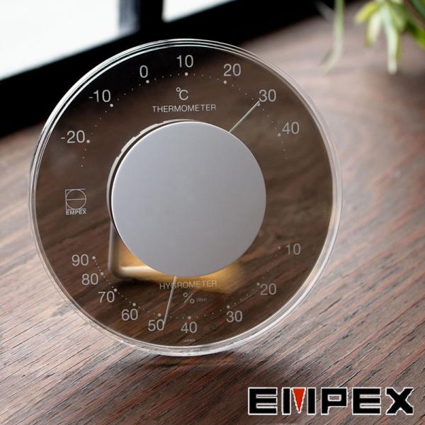 透明感のあるシースルータイプリビングに１台、お洒落なインテリアとして新登場本体サイズ：　直径約106×23mm質量(箱含む)：約80g(クリアボックス)外枠材質：　アクリル製造：　日本製[商品名] エンペックス EMPEX 温度計 湿度計 ...