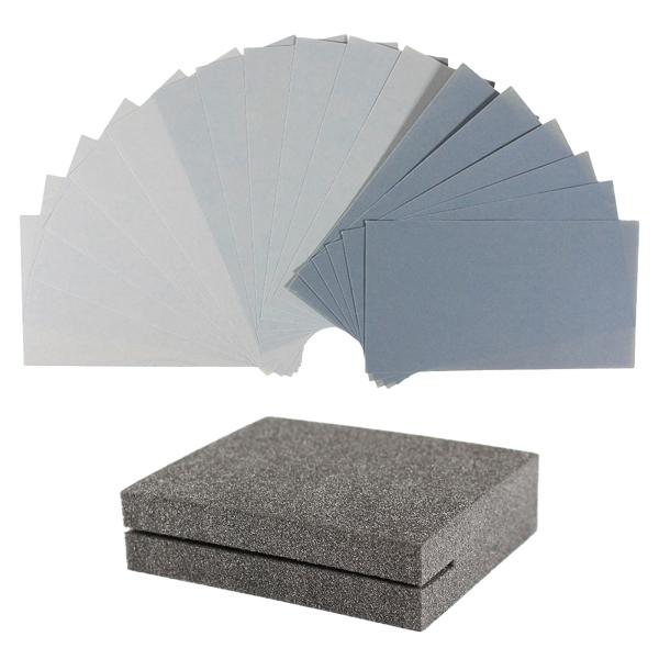 【特長】車のボディやバンパーの仕上げやヘッドライト磨きに最適な耐水ヤスリとパットセット。＃1000・＃2000・＃3000の３種のサンドペーパーが入っているので、用途によって使い分けることができる。サンドペーパーのサイズが140×76mmで...