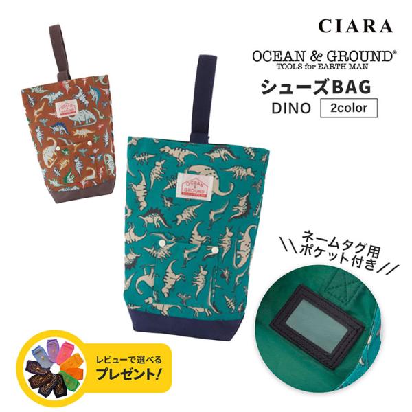 OCEAN&amp;GROUNDシューズバッグ DINOカラーバリエーショングリーン (GR) / ライトブラウン (LR)キーワードNEBULA OCEAN&amp;GROUND DINO シューズバッグ 上履き入れ ネブラ オーシャンア...
