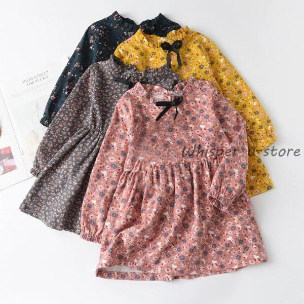 ワンピース キッズ 長袖ワンピース 子供服 女の子 秋 冬 花柄ワンピース フリル 子供ドレス ジュニア フレア おしゃれ 可愛い カジュアル 新品 90 100 110 120