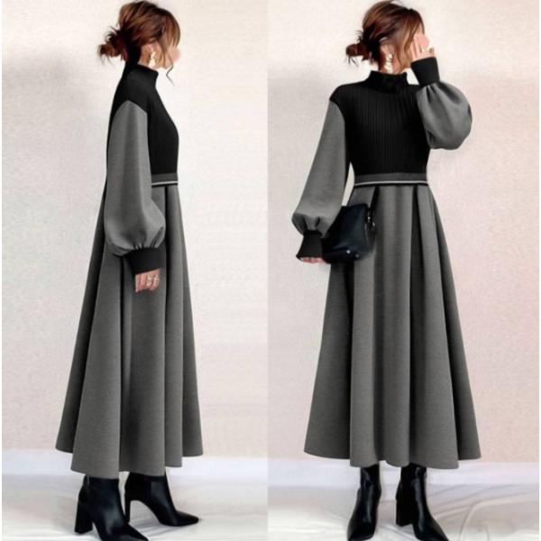 ニット トップス セットアップ ハイネック レディース ロング丈  秋 冬 バイカラー 長袖 体型カバー 秋冬 上品 通勤 OL ★素材：ポリエステル★生地の厚さ：普通★伸縮性：あり▼注意事項：※モニターの発色の具合によって実際のものと色が...