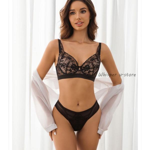 ブラジャー ショーツ 上下セット レディースファッション ランジェリー ブラ 下着 女性用 婦人 3/4カップ シースルー 透 刺繍  ブラ