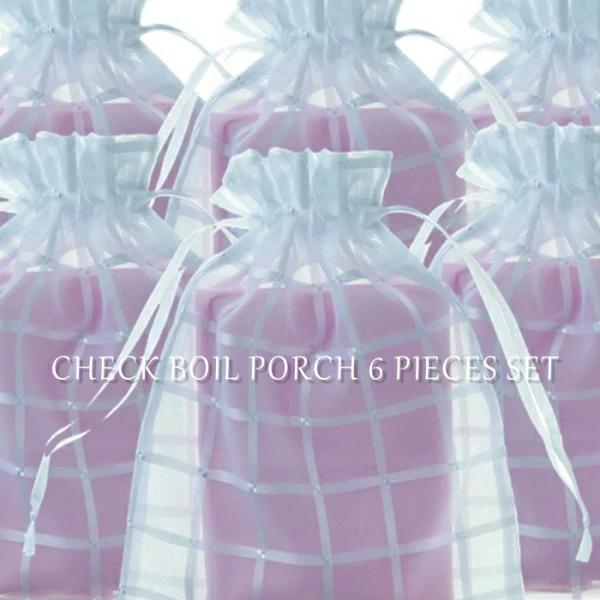 チェックボイルポーチ6枚セット 21cm×28cm（ポリエステル100％ ポーチ ホワイト）