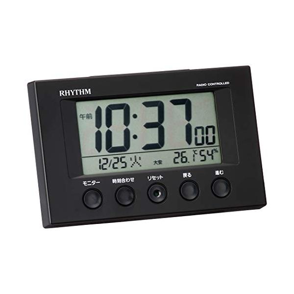 リズム(RHYTHM) 目覚まし時計 電波時計 温度計・湿度計付き フィットウェーブスマート 黒 7.7×12×5.4cm 8RZ166SR02