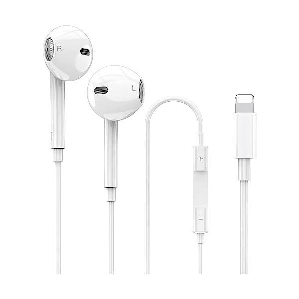 iPhone イヤホン有線 [MFi正規認証品] イヤフォン純正 HIFI透明な音質 重低音 マイク付き 通話対応 音量調整 ヘッドホン コンパクト