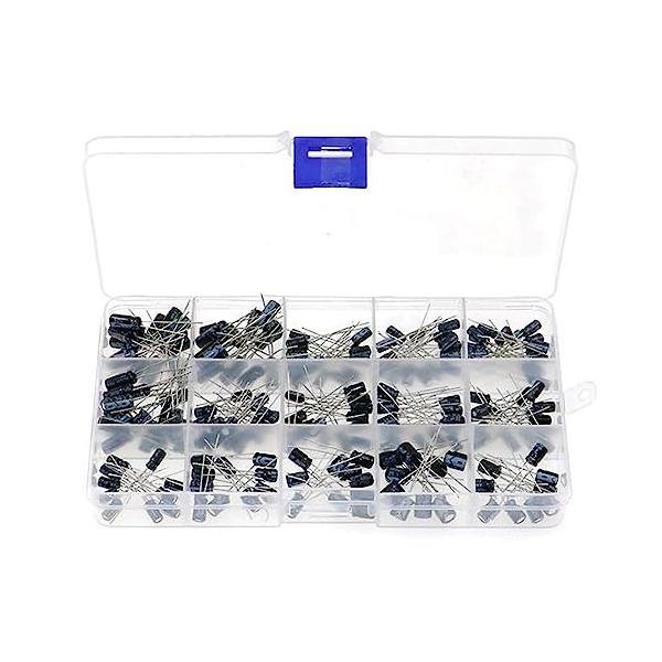 YFFSFDC 電解コンデンサ 15種類 200個入り 電子部品バッグ 0.1uF - 1000uf 電子工作基本部品セット大容量 電解コンデンサ