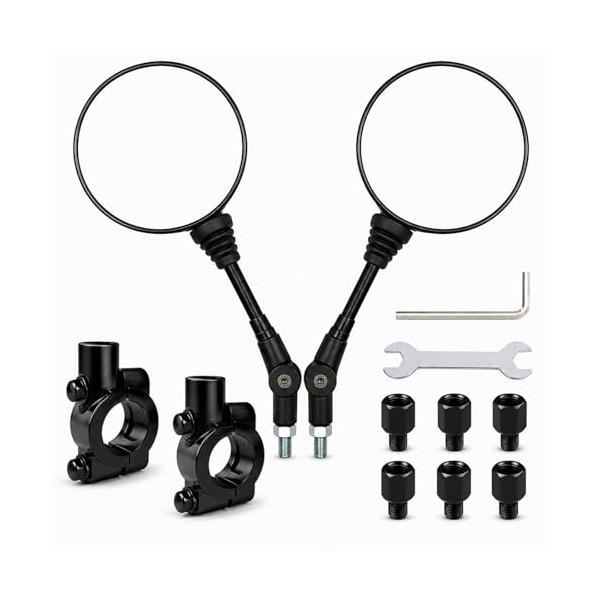 EMLIAUMU オフロードバイクミラー 汎用丸型 可倒式 折りたたみ 10mm正ネジ 左右セット レブル250 CT125対応 ミラーホルダー付き
