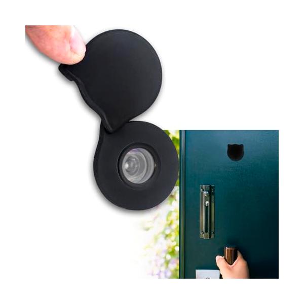 LETLED マグネット式ドアスコープカバー 軽量 消音 かわいいスリムタイプ カンタン取り付け のぞき防止 防犯対策 (黒猫)