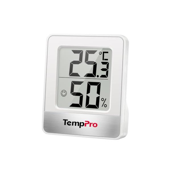 TempPro 温湿度計 温度計 湿度計 デジタル 高精度 室内 見やすい 大画面 顔マーク コンパクト 3WAY設置(壁掛け・卓上・マグネット付き)