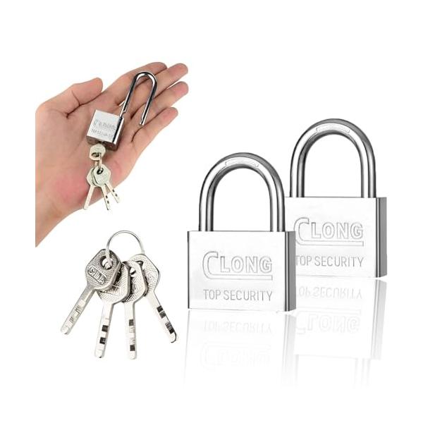南京錠 2個セット ステンレススチールパドロック セキュリティロック 小型 鍵付き 吊長タイプ 30mm幅 安全性 防水 耐久性 耐食性 補助錠 自
