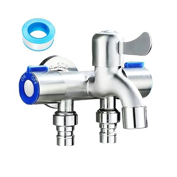 EXDUCT 3分岐蛇口 洗濯機用水栓 3分岐止水栓 ステンレス製 三股蛇口 標準G1/2 洗濯 お風呂 洗面所 浴室 ベランダ ガーデン 3口 蛇
