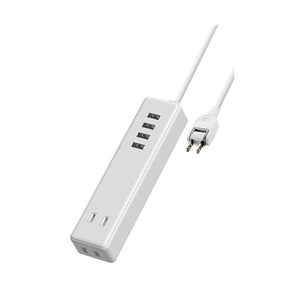 エレコム 電源タップ USB付き タップ 2ポート USB4ポート コードタップ コンセントタップ シンプル おしゃれ 延長コード OAタップ ホワイト 1.5m ECT-0415WH