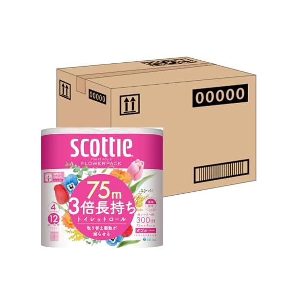 他サイト： スコッティ 【ケース販売】 フラワーパック 3倍長持ち トイレットホワイト 4ロール 75mダブル ×12パック入りの商品画像
