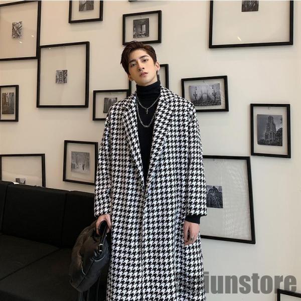 チェスターコート メンズ 千鳥柄 黒 白 50代 ロング 暖かい チェック コーデ ジャケット 高級 テーラード 秋冬アウター チェスターコート メンズ 千鳥柄 黒 白 50代 ロング 暖かい チェック