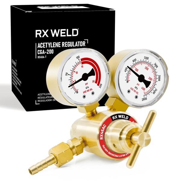 RX WELD アセチレンレギュレーター 溶接ガスゲージ CGA 200 リアインレット 9/16インチ 18アウトレットとホース 並行輸入品
