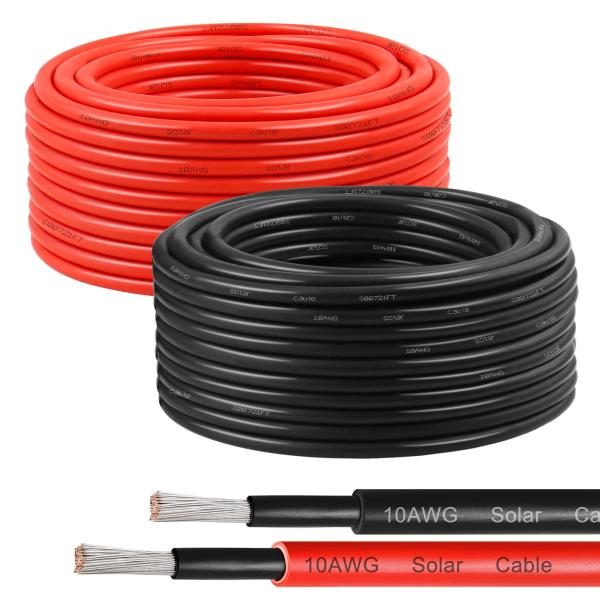 【並行輸入品】10AWG ソーラーワイヤー 6mm? 2パック 50フィート レッド&amp;ブラック ソーラーパネルケーブル 84ストランド 錫メッキ