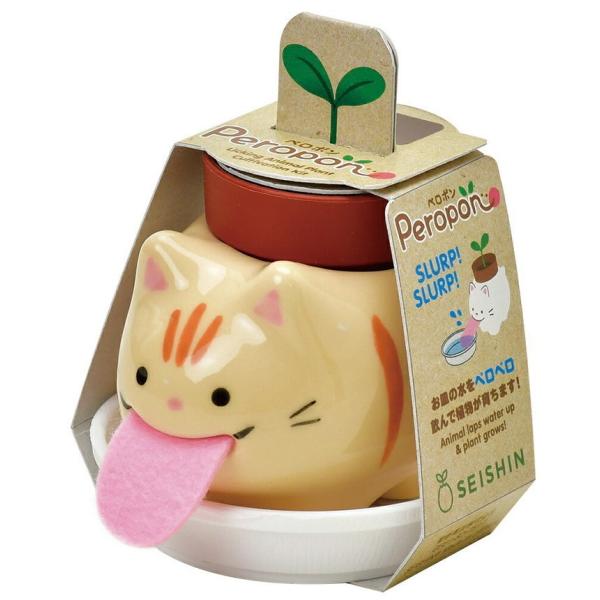【 ペロポン キャッツ 茶トラ ミント ペロペロとお水を吸い上げる栽培セット 聖新陶芸 観葉植物 ガーデニング】ペロペロとお水を飲んでいる姿が愛らしい「ペロポン」。飲んだお水が背中のポットへ行き渡り植物がスクスクと育ちます。【サイズ】：W7...