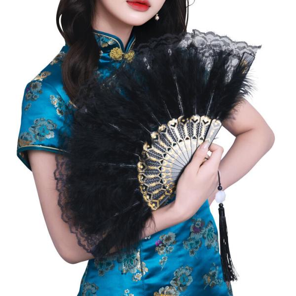 レース羽扇子 ブラック 仮装 変装 コスプレ  バブル チャイナドレス ボディコン チャイナ服 仮装 お立ち台