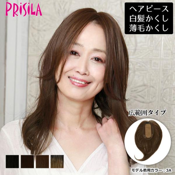ヘアピース耐熱 プレミアム白髪隠しウィッグ (広範囲ワンレンロングタイプ) ウイッグ ST-011 薄毛隠し カバーピース 部分手植え シルクスキン