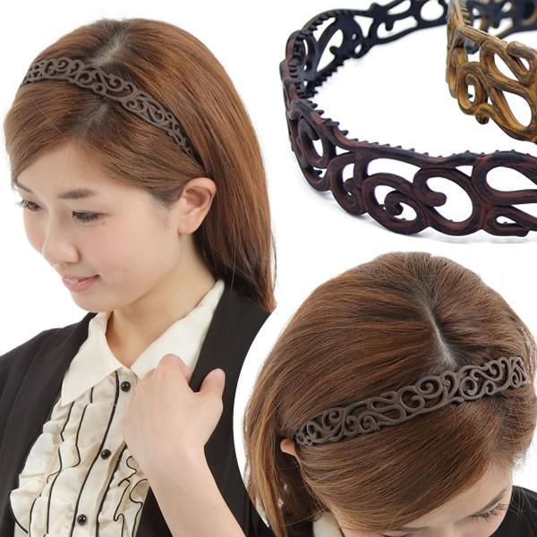カチューシャ 痛くない いたくない 日本製  ウッド調 すかし細工 ヘアアクセサリー ヘアアクセ ヘアアレンジ 人気  ka68