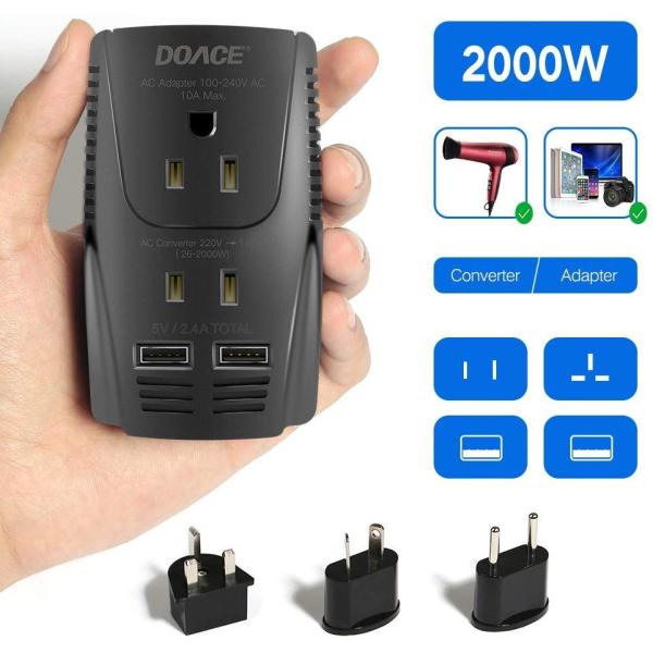 Doace 海外旅行用 変圧器 00w 10aハイパワー変換器マルチ変換プラグ付き 2つusbポート 降圧2ｖ To 100v ポー Arexlink Com Tw