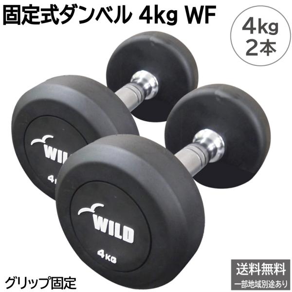 固定式 ダンベル 4kg WF 2本セット / 筋トレ ジムダンベル 鉄アレイ 4キロ ラバー 鉄アレー 腹筋 上腕三頭筋 体操 ダイエット ワイルドフィット WILD FIT