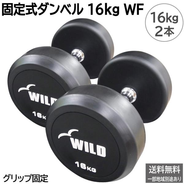 固定式 ダンベル 16kg WF 2本セット / ラバー ジムダンベル 16キロ 鉄アレイ トレーニング アームカール フィットネス WILD FIT ワイルドフィット