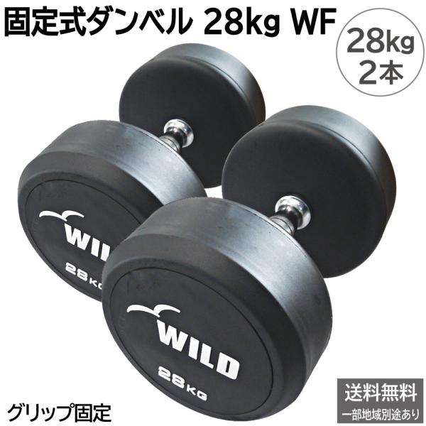 固定式 ダンベル 28kg WF 2本セット / 28キロ ラバー ジムダンベル 鉄アレイ フィットネス ダンベルカール  筋トレ トレーニング器具 ワイルドフィット WILD FIT