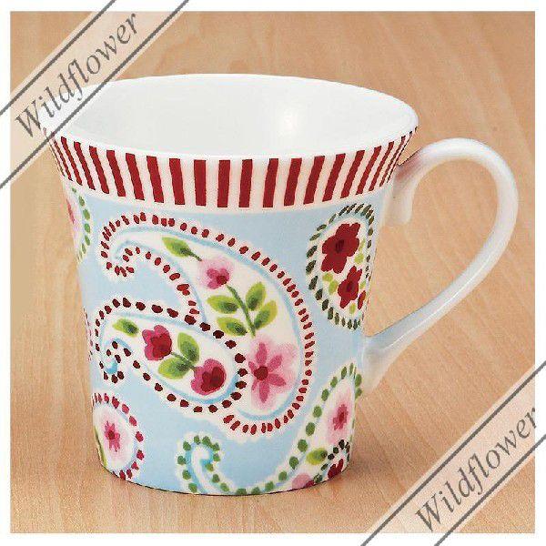 マグカップ フラワー 花柄 ペイズリー柄 ブルー ボーンチャイナ おしゃれ プレゼント ギフト 人気 可愛い雑貨 Con