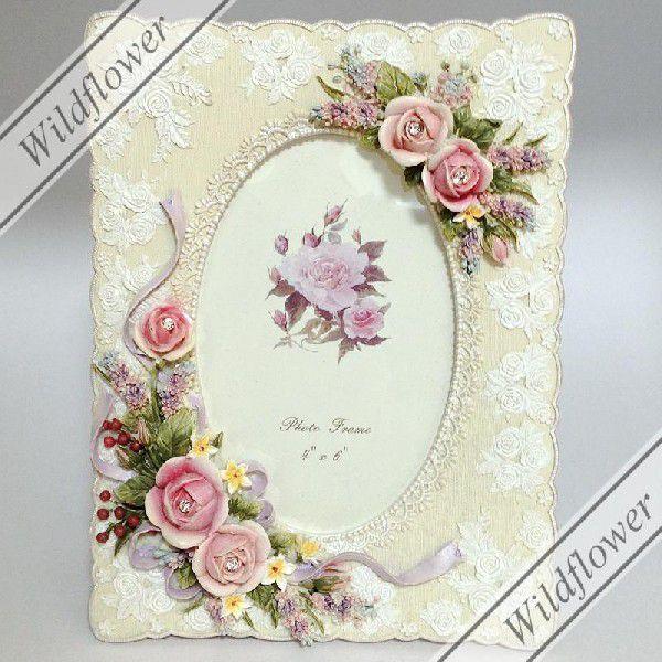ピンクローズシングルフォトフレーム アイボリー : 薔薇雑貨Wildflower