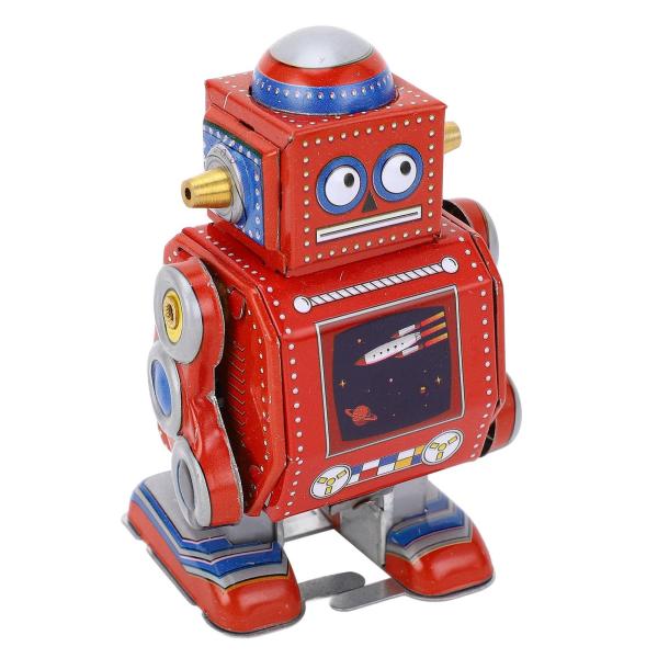ゼンマイロボットおもちゃ、ヴィンテージメタルブリキロボット、面白い