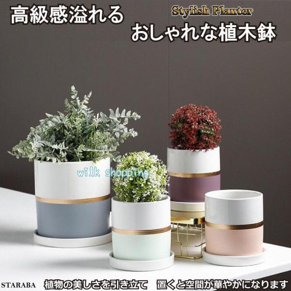 陶器鉢 植木鉢 おしゃれ 鉢植え プランター 円筒形 室内鉢 受け皿付き