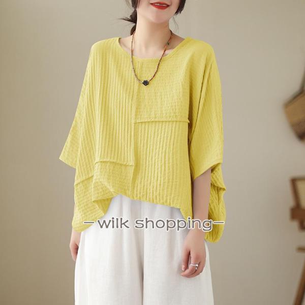 レディース 七分袖 tシャツ 春夏 シャツ シャツブラウス 春物 レディース ブラウス 服 レディース 夏物 夏服 ドルマンスリーブ トップス 無地 可愛い