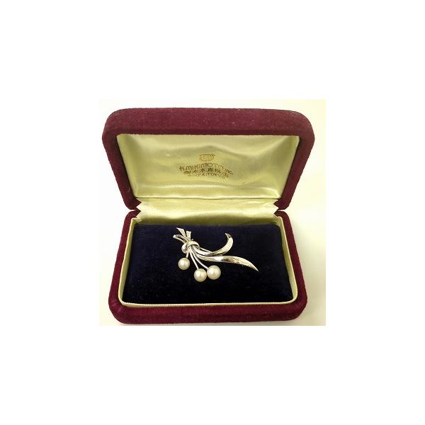 MIKIMOTO ミキモト あこや 3粒 パール シルバー ブローチ Mikimoto