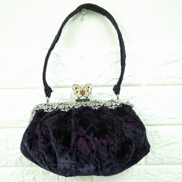 ANNA SUI アナスイ ベロア ハンドバッグ がま口 蝶々 パーティーバッグ ANNA SUI アナスイ ベロア ハンドバッグ がま口 蝶々 パーティー