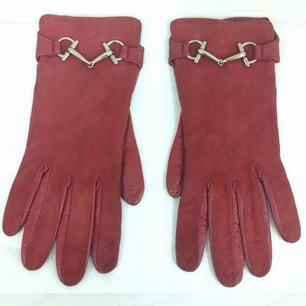 GUCCI（グッチ） 手袋 赤 レザー シルク ホースビット グローブ レッド