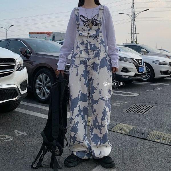 オーバーオールタイダイ韓国オルチャンストリートダンス衣装サロペット原宿系つなぎオールインワンパンツ派手ボトムス