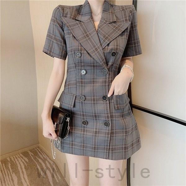 ジャケット風ワンピースグレンチェック半袖韓国オルチャンきれいめチュニックストリート原宿系ブラウスシャツ Joy H01lufso Will Style 通販 Yahoo ショッピング