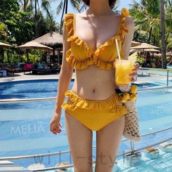 フリルビキニ水着韓国オルチャンスリット無地原宿大人かわいいハイウエストガーリーフェミニンレディース Joy Q01freyn Will Style 通販 Yahoo ショッピング