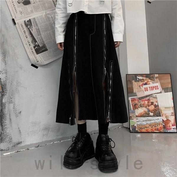 スリットスカート韓国オルチャンストリート原宿系ロングv系ファスナージッパー変形アシメ黒サブストサブカルボトムス Joy Y0rgsmt2 Will Style 通販 Yahoo ショッピング